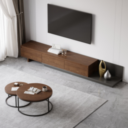 Living Room Cabinet Set Retracted & Extendable 3-Drawer TV Stand & Round Nesting Coffee Table - thumbnail 3