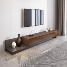 Living Room Cabinet Set Retracted & Extendable 3-Drawer TV Stand & Round Nesting Coffee Table - thumbnail 6