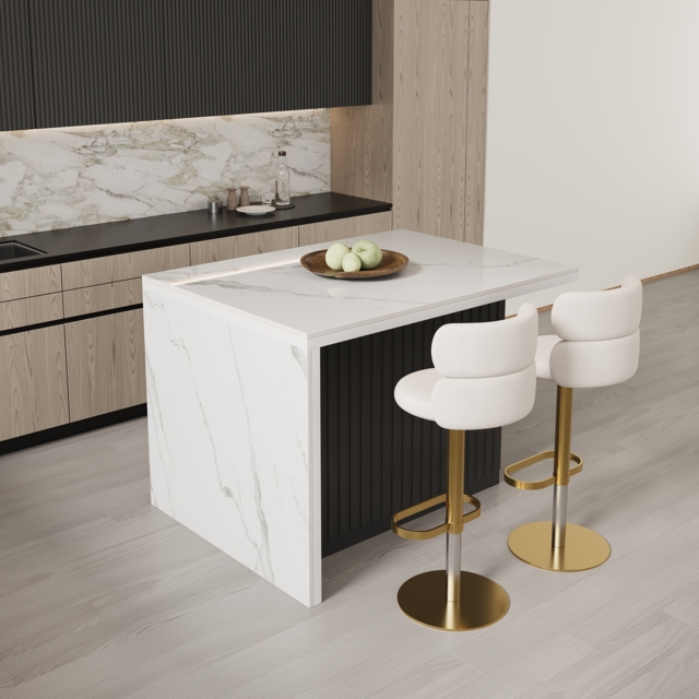 1270mm Modern Kitchen Island  Laminate & 2 Counter Stools Set Storage Cabinet - image 1