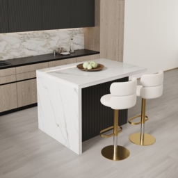 1270mm Modern Kitchen Island  Laminate & 2 Counter Stools Set Storage Cabinet