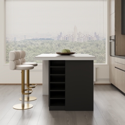 1270mm Modern Kitchen Island  Laminate & 2 Counter Stools Set Storage Cabinet - thumbnail 5