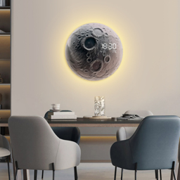 Moon-Shaped LED Wall Clock Modern Round Decor Art Living Room Bedroom - thumbnail 3
