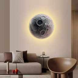 Moon-Shaped LED Wall Clock Modern Round Decor Art Living Room Bedroom - thumbnail 4