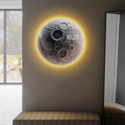 Moon-Shaped LED Wall Clock Modern Round Decor Art Living Room Bedroom - thumbnail 7