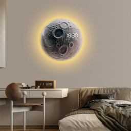 Moon-Shaped LED Wall Clock Modern Round Decor Art Living Room Bedroom - thumbnail 5