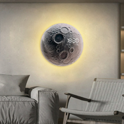 Moon-Shaped LED Wall Clock Modern Round Decor Art Living Room Bedroom - thumbnail 2