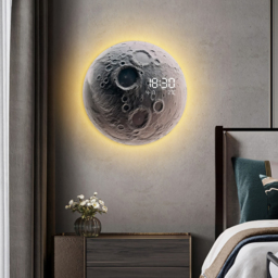 Moon-Shaped LED Wall Clock Modern Round Decor Art Living Room Bedroom - thumbnail 6