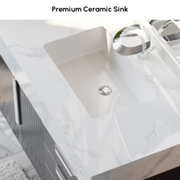 Aro 900mm Black Wall Mounted Bathroom Vanity Drawers Faux Marble Top - thumbnail 6