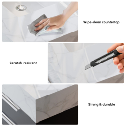 Aro 900mm Black Wall Mounted Bathroom Vanity Drawers Faux Marble Top - thumbnail 5