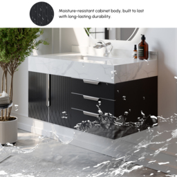 Aro 900mm Black Wall Mounted Bathroom Vanity Drawers Faux Marble Top - thumbnail 8