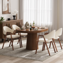 Set of 8 Linen Dining Chair Upholstered Curved Back Modern Warm White Dining Room Chairs - thumbnail 4