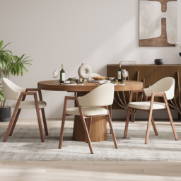 Set of 8 Linen Dining Chair Upholstered Curved Back Modern Warm White Dining Room Chairs - thumbnail 3