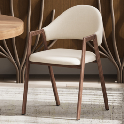 Set of 8 Linen Dining Chair Upholstered Curved Back Modern Warm White Dining Room Chairs - thumbnail 2