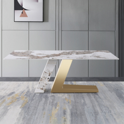 Luxotic 1800mm Modern Stone Top Dining Table with 6 Chairs in Gold - thumbnail 5