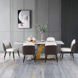 Luxotic 1800mm Modern Stone Top Dining Table with 6 Chairs in Gold - thumbnail 4
