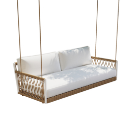 Ropipe Boho 1-Seater Khaki Woven Rope Garden Patio Swing Sofa with Grey Cushion - thumbnail 7