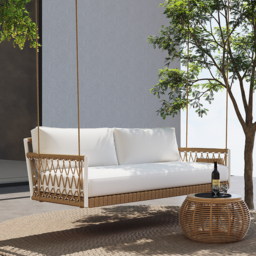 Ropipe Boho 1-Seater Khaki Woven Rope Garden Patio Swing Sofa with Grey Cushion - thumbnail 4
