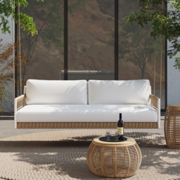 Ropipe Boho 1-Seater Khaki Woven Rope Garden Patio Swing Sofa with Grey Cushion - thumbnail 2