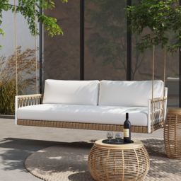 Ropipe Boho 1-Seater Khaki Woven Rope Garden Patio Swing Sofa with Grey Cushion - thumbnail 3
