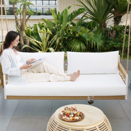 Ropipe Outdoor Aluminium & Rope Weave 2-Seater Swing Sofa in White - thumbnail 7