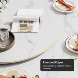 7 Piece Dining Room Set 1500mm Sintered Stone Top Round Dining Table White&Grey 6 Chairs - thumbnail 8