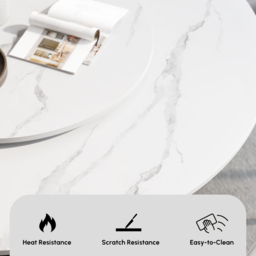 7 Piece Dining Room Set 1500mm Sintered Stone Top Round Dining Table White&Grey 6 Chairs - thumbnail 9