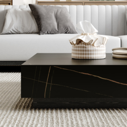 1000mm Square Sintered Stone Block Coffee Table With Wood Base - thumbnail 9