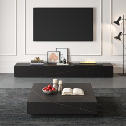 1000mm Square Sintered Stone Block Coffee Table With Wood Base - thumbnail 6