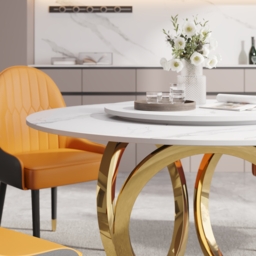 150 cm Large Round Lazy Susan Dining Table for 6 People White - thumbnail 5