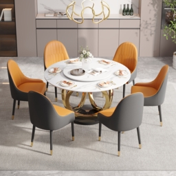 150 cm Large Round Lazy Susan Dining Table for 6 People White - thumbnail 1