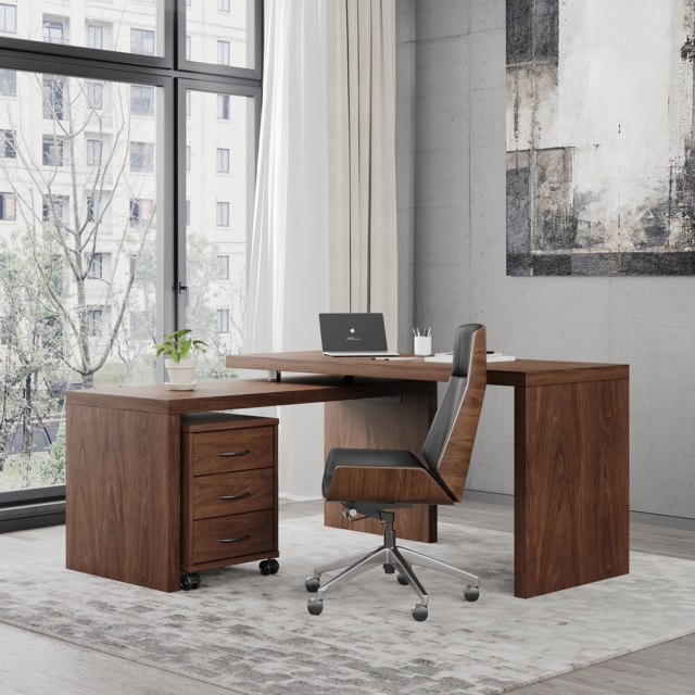 Modern L Shaped Executive Office Desk with with Movable File Cabinet Walnut Swivel Desk Office Furniture (1520mm ) - image 1