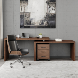 Modern L Shaped Executive Office Desk with with Movable File Cabinet Walnut Swivel Desk Office Furniture (1520mm ) - thumbnail 3