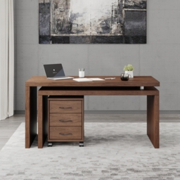 Modern L Shaped Executive Office Desk with with Movable File Cabinet Walnut Swivel Desk Office Furniture (1520mm ) - thumbnail 2