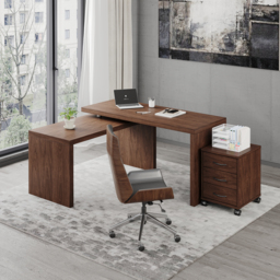 Modern L Shaped Executive Office Desk with with Movable File Cabinet Walnut Swivel Desk Office Furniture (1520mm ) - thumbnail 4