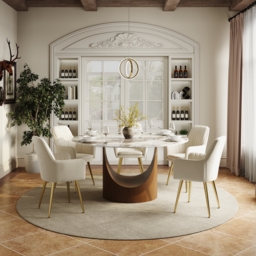"47"" Pandora Glossy Faux Marble Dining Table Round with Stainless Base for 6 People" - thumbnail 6
