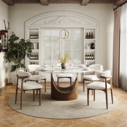 "47"" Pandora Glossy Faux Marble Dining Table Round with Stainless Base for 6 People" - thumbnail 4