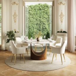 "47"" Pandora Glossy Faux Marble Dining Table Round with Stainless Base for 6 People" - thumbnail 7