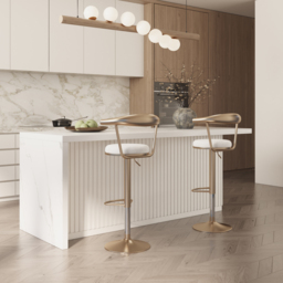 "72"" Large Kitchen Island & 2 Bar Height Stools Set Adjustable & Swivel Kitchen Chairs with Storage Kitchen Cabinet Marble Veneered Top" - thumbnail 2