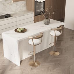 "72"" Large Kitchen Island & 2 Bar Height Stools Set Adjustable & Swivel Kitchen Chairs with Storage Kitchen Cabinet Marble Veneered Top" - thumbnail 1