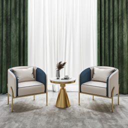 Modern Accent Chair Tufted Upholstered PU Leather Accent Chair in Gold - thumbnail 3