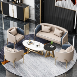 Modern Accent Chair Tufted Upholstered PU Leather Accent Chair in Gold - thumbnail 5