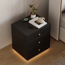 Modern Smart Bedside Table with Light 2 Drawer Bedside Table with Charging Station - thumbnail 3