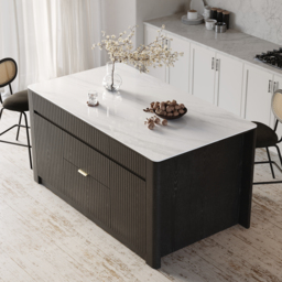 "72"" Kitchen Island Sintered Stone Top with Storage Black Modern" - thumbnail 2