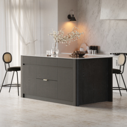"72"" Kitchen Island Sintered Stone Top with Storage Black Modern"