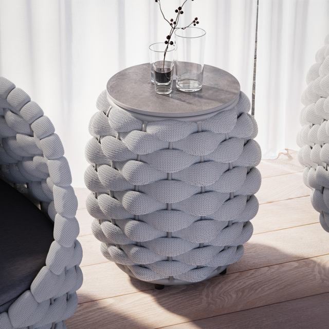 Cocaro Outdoor Woven Side Table with Storage, Waterproof Rope & Slate Top in Grey - image 1
