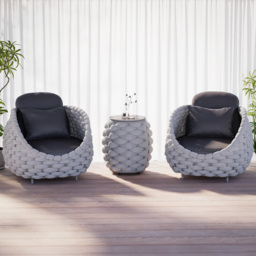 Cocaro Outdoor Woven Side Table with Storage, Waterproof Rope & Slate Top in Grey - thumbnail 3