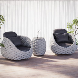 Cocaro Outdoor Woven Side Table with Storage, Waterproof Rope & Slate Top in Grey - thumbnail 4