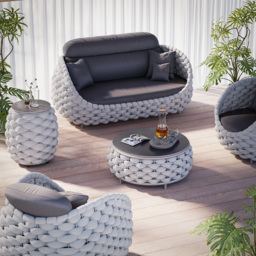 Cocaro Outdoor Woven Side Table with Storage, Waterproof Rope & Slate Top in Grey - thumbnail 5