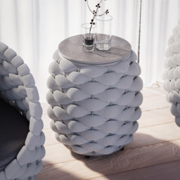 Cocaro Outdoor Woven Side Table with Storage, Waterproof Rope & Slate Top in Grey - thumbnail 1