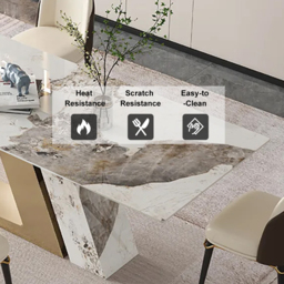 "Modern 79"" Rectangle Faux Marble Dining Table with 8 Chairs in Gold" - thumbnail 3